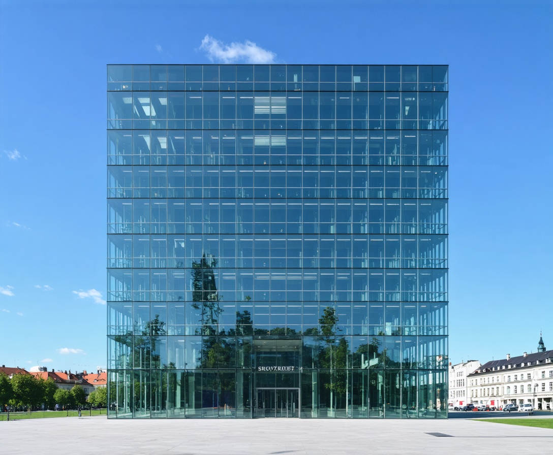Das moderne Schulungszentrum in München, ein gläserner Bürokomplex mit Blick auf die bayerische Landeshauptstadt